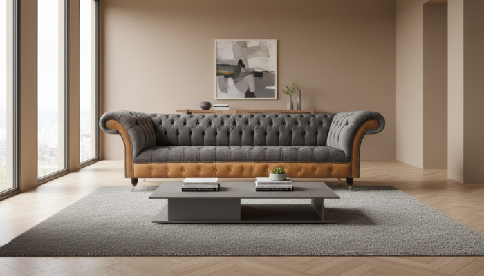 Luxurious Chesterfield 4-Seater Designer Four-Seater Textile Couch Sofas