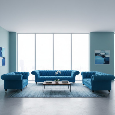 Sky-blue Chesterfield set luxurious seating furniture designer couches