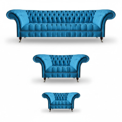 Sky-blue Chesterfield set luxurious seating furniture designer couches