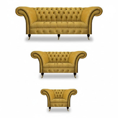 Noble Yellow Chesterfield Suite Upholstered Furniture Textile Sofas 3-piece Set