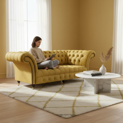Chesterfield Luxury Furniture Three-Seater Sofa Couch Upholstered Sofa Living Room
