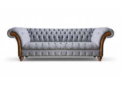 Light gray Chesterfield upholstered sofa living room designer couch 4-seater