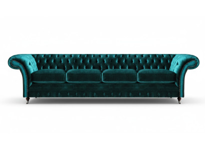 Elegant Chesterfield green upholstered couch modern four-seater textile sofa