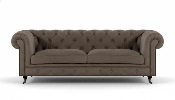 Chesterfield Upholstered Furniture Two-seater Sofa Couch Fabric Gray Living Room