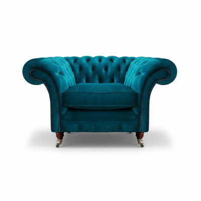 Armchair Blue Luxury Style Chesterfield Living Room Upholstery Fabric Modern Textile