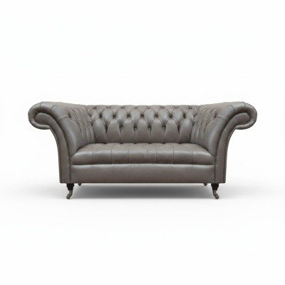 Gray Chesterfield two-seater leather couches 2-seater upholstered furniture.