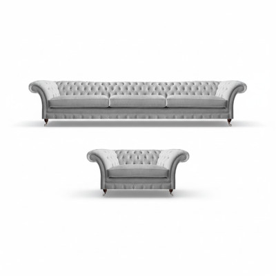 White Chesterfield Three-Seater Luxurious Living Room Upholstered Chair 2-piece Set
