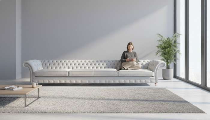 White Chesterfield Upholstered Four-Seater Designer Textile Sofa Noble Furniture