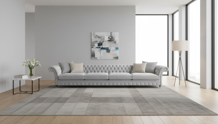 White Chesterfield Upholstered Four-Seater Designer Textile Sofa Noble Furniture