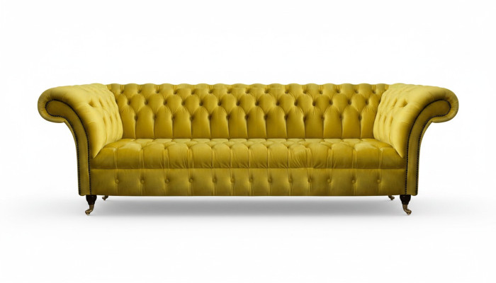 Chesterfield Yellow Four-Seater Designer Upholstered Furniture Living Room Couch