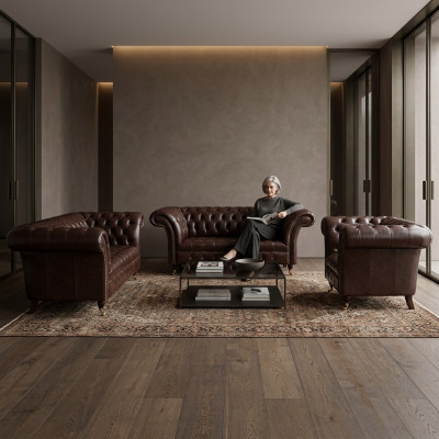 Luxurious Chesterfield Brown Leather Suite Living Room Upholstery Furniture