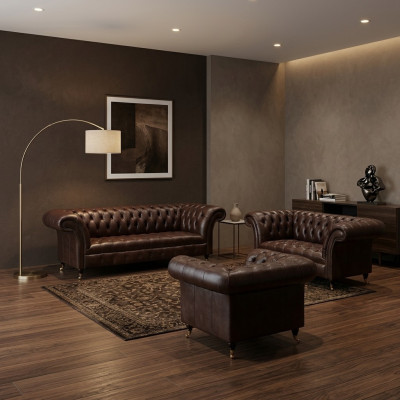 Luxurious Chesterfield Brown Leather Suite Living Room Upholstery Furniture