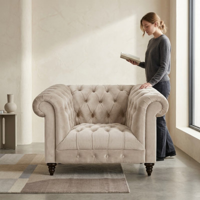 White Chesterfield Upholstered Armchair Designer Fabric Armchair Textile Seating Furniture