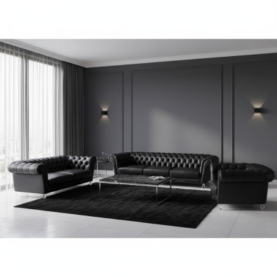 Black Chesterfield Leather Suite Designer 4-Seater Two-Seater Armchair