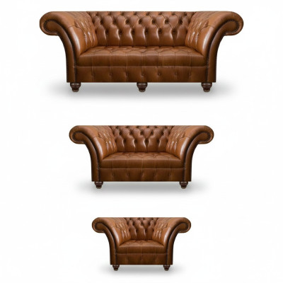 Modern Chesterfield leather sofas designer armchair two-seater 3-piece set