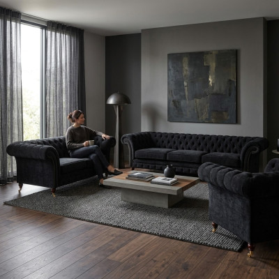 Black Chesterfield sofas designer living room upholstered couches armchairs
