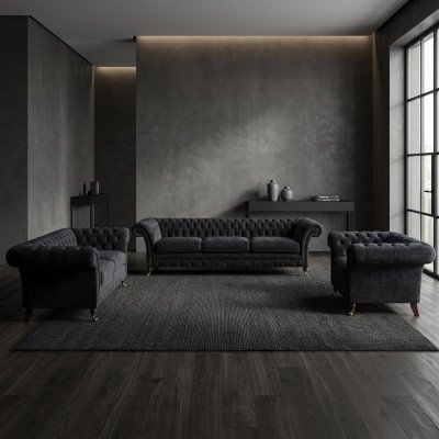 Black Chesterfield sofas designer living room upholstered couches armchairs