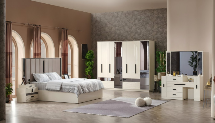 5-piece modern design bedroom set complete furniture luxury bed wardrobe