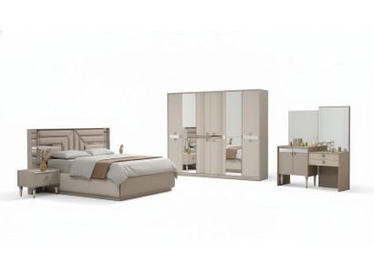 Complete 5-piece bedroom set bed 2 nightstands wardrobe dressing table in wood