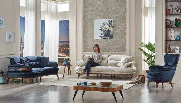 3-piece living room sofa set in fabric 2x modern 3-seater sofas armchair luxury furniture