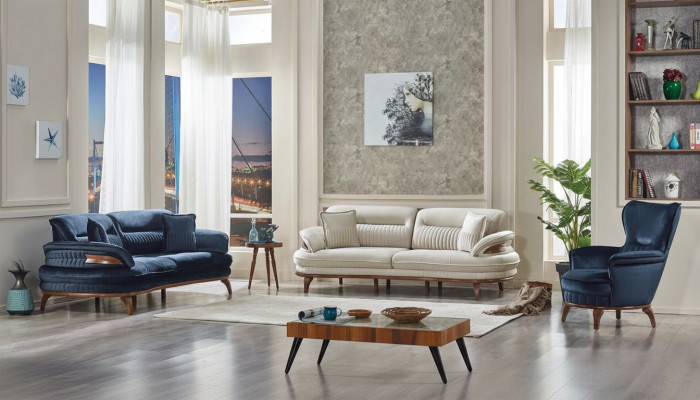 3-piece living room sofa set in fabric 2x modern 3-seater sofas armchair luxury furniture