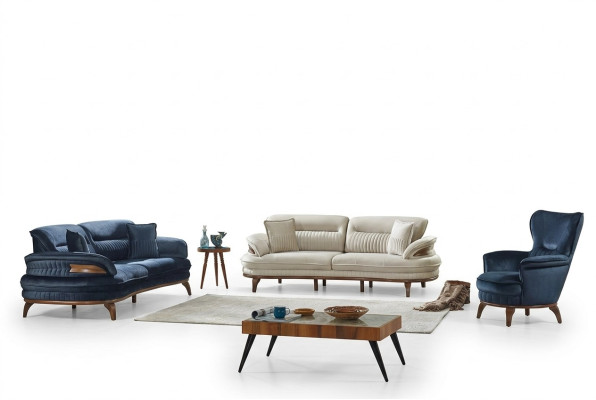 3-piece living room sofa set in fabric 2x modern 3-seater sofas armchair luxury furniture