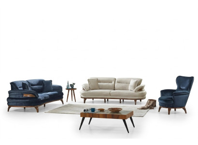 3-piece living room sofa set in fabric 2x modern 3-seater sofas armchair luxury furniture