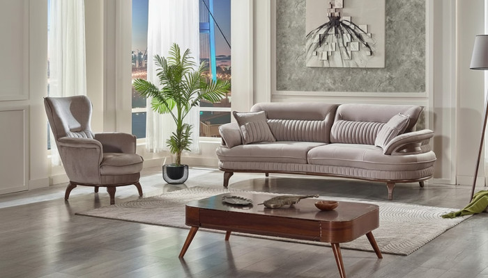 Complete 2-piece sofa set for living room 3+1 seats modern design upholstered furniture