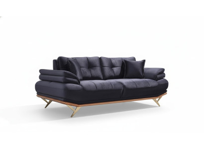 Three-seater sofa for living room in gray fabric, luxurious upholstered furniture