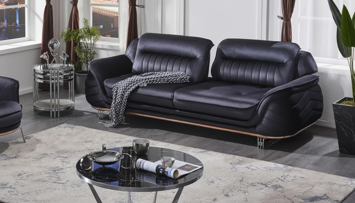 Luxury design black three-seater sofa upholstered furniture