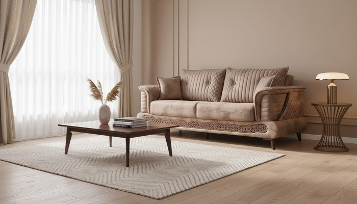 Luxury three-seater fabric sofa for living room with modern design