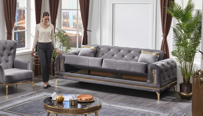Modern luxury gray three-seater sofa