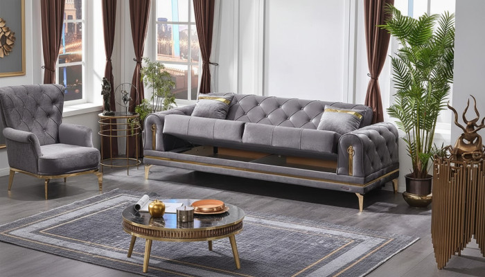 Modern luxury gray three-seater sofa