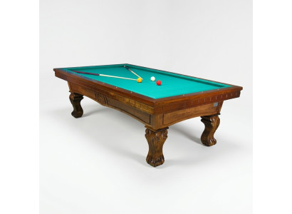 Brown solid wood billiard table with hand-carved legs