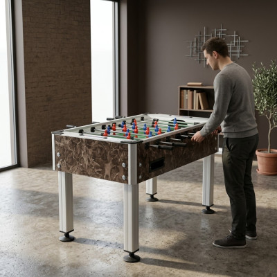 High-quality brown MDF and aluminum foosball table with modern design
