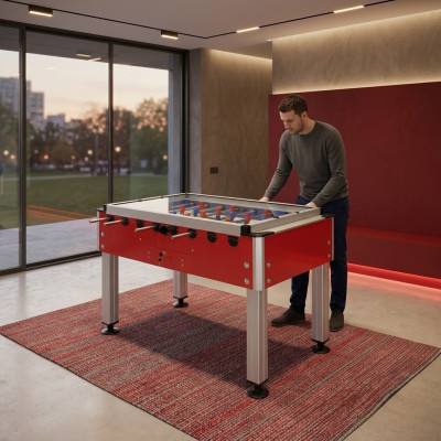 Professional red foosball table in aluminum and MDF