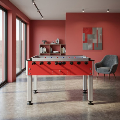 Professional red foosball table in aluminum and MDF