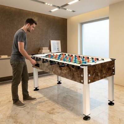 Professional foosball table in aluminum and brown MDF wood