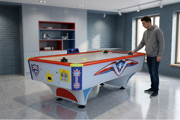 Multicolored aluminum and MDF air hockey table