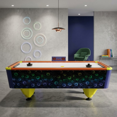 Modern air hockey table in multicolored plastic and aluminum