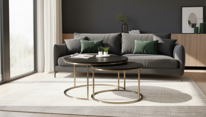 Coffee tables 2-piece top and bottom brass metal legs high-quality living room