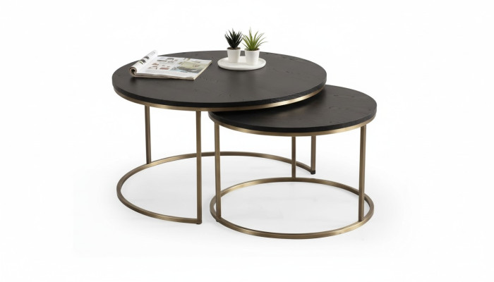 Coffee tables 2-piece top and bottom brass metal legs high-quality living room