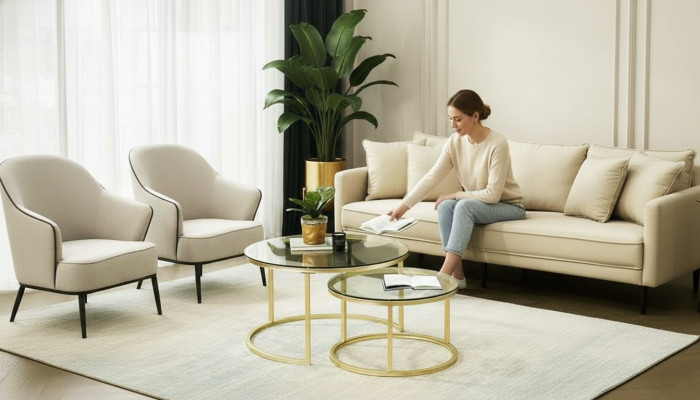  Couchtische 2 Teile Glas Tischplatte Metall goldfarbene Beine Wohnzimmermöbel