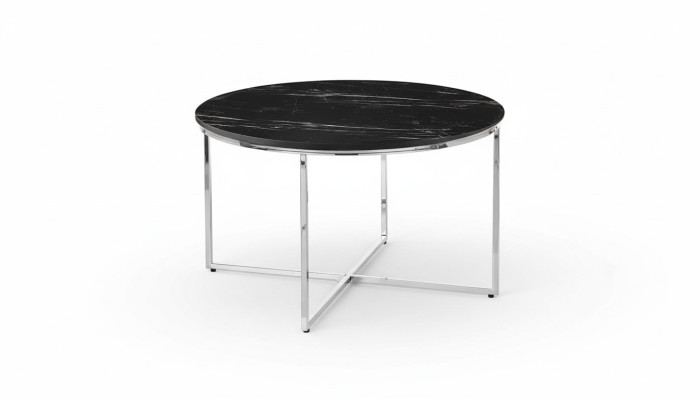 Round coffee table living room black MDF + metal X-legs new luxury