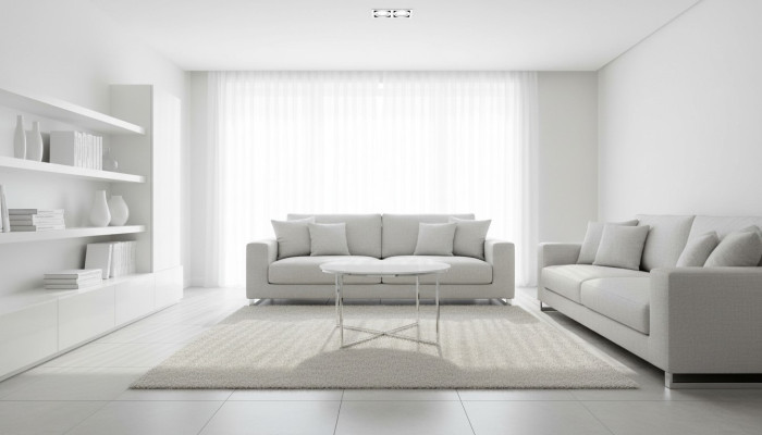 Luxurious white coffee table with legs made of white metal, silver-colored, living room, new
