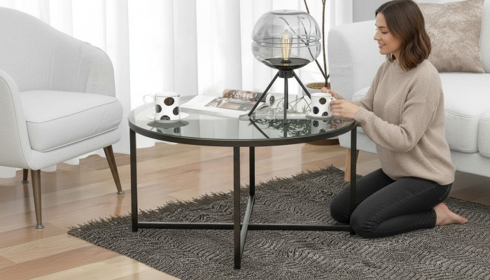 Coffee table luxurious living room dining room furniture glass + metal black high quality
