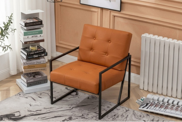 Living room armchair orange new luxurious metal legs textile upholstery
