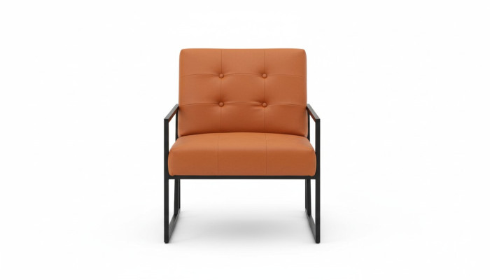 Living room armchair orange new luxurious metal legs textile upholstery