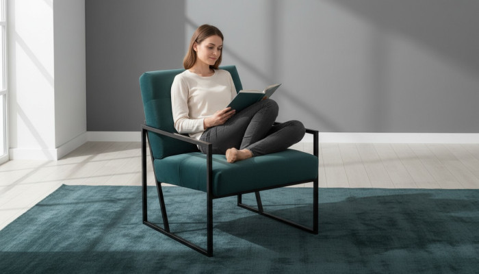Dark green armchair living room textile + metal legs luxury furniture new
