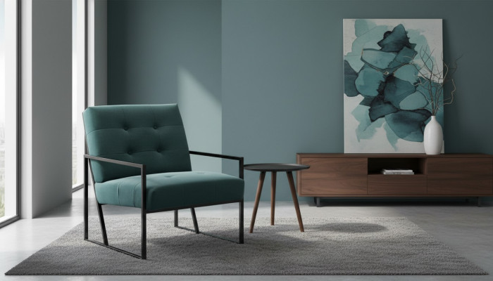 Dark green armchair living room textile + metal legs luxury furniture new